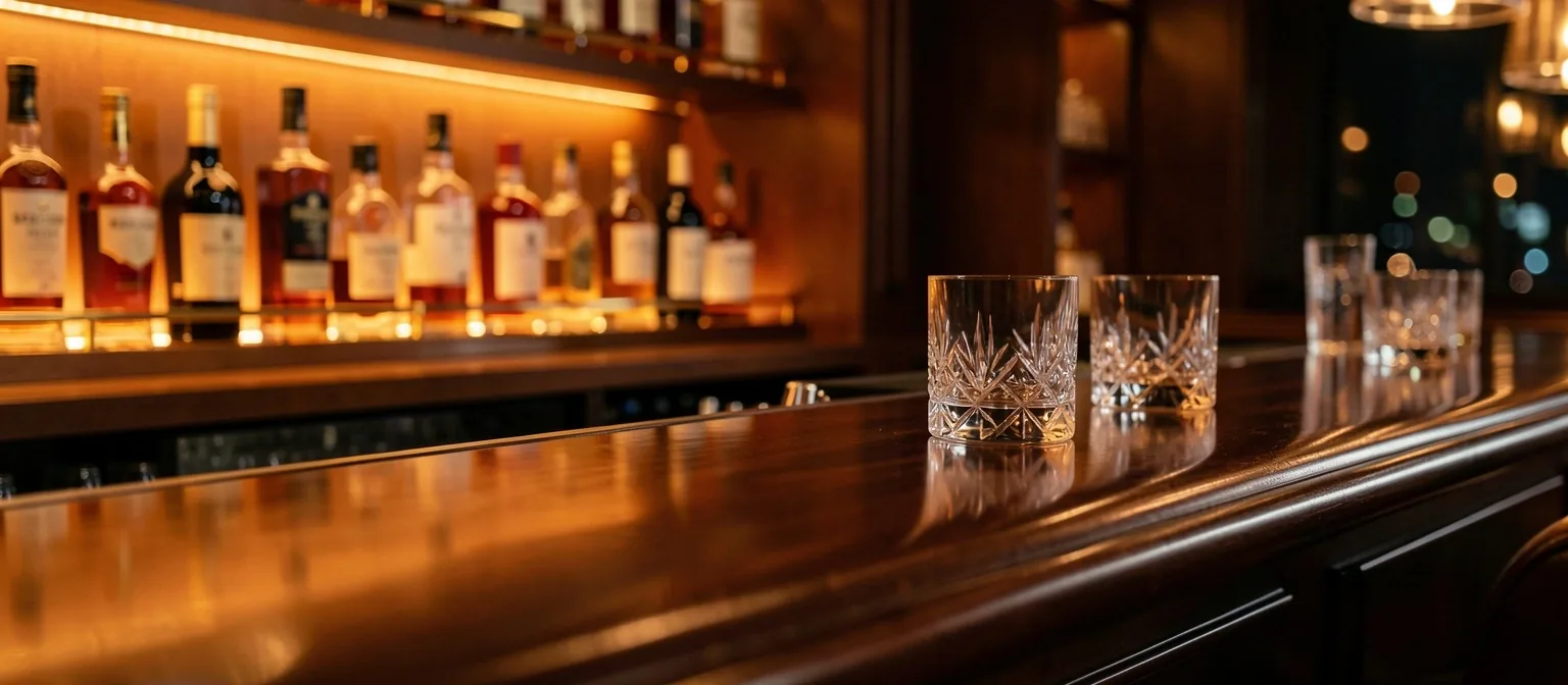 Elegancki bar w poker lounge z alkoholami premium