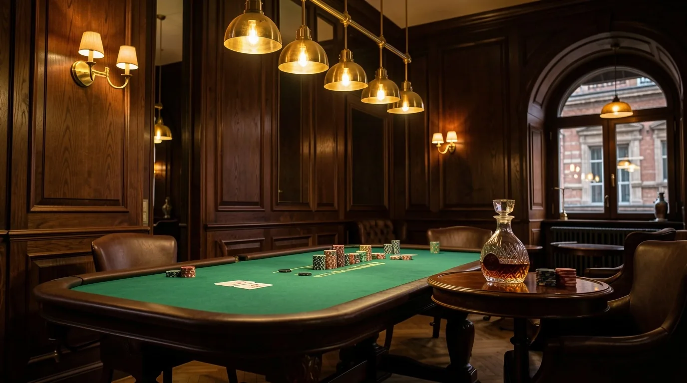 Wnętrze Poker Lounge — stół do gier karcianych